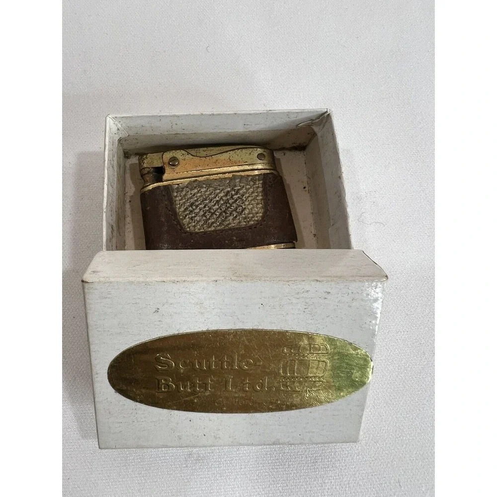 Buxton Butane Lighter Leather Wrapped Brass Retro Tobacciana Vintage